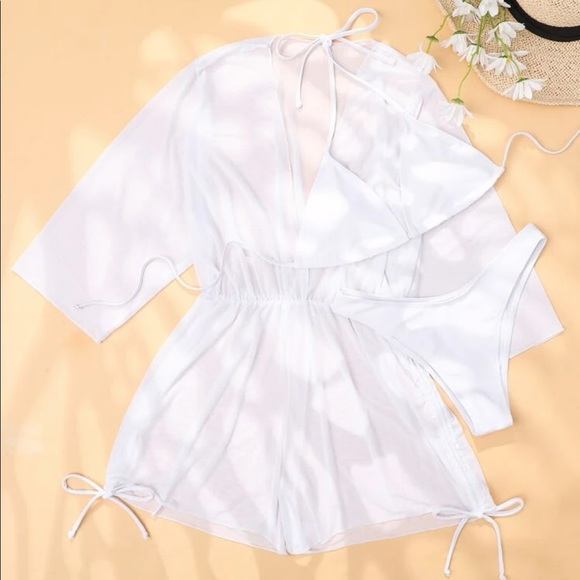 Bohemian 3PC White Bikini Coverup Set S M L - Picture 2 of 8